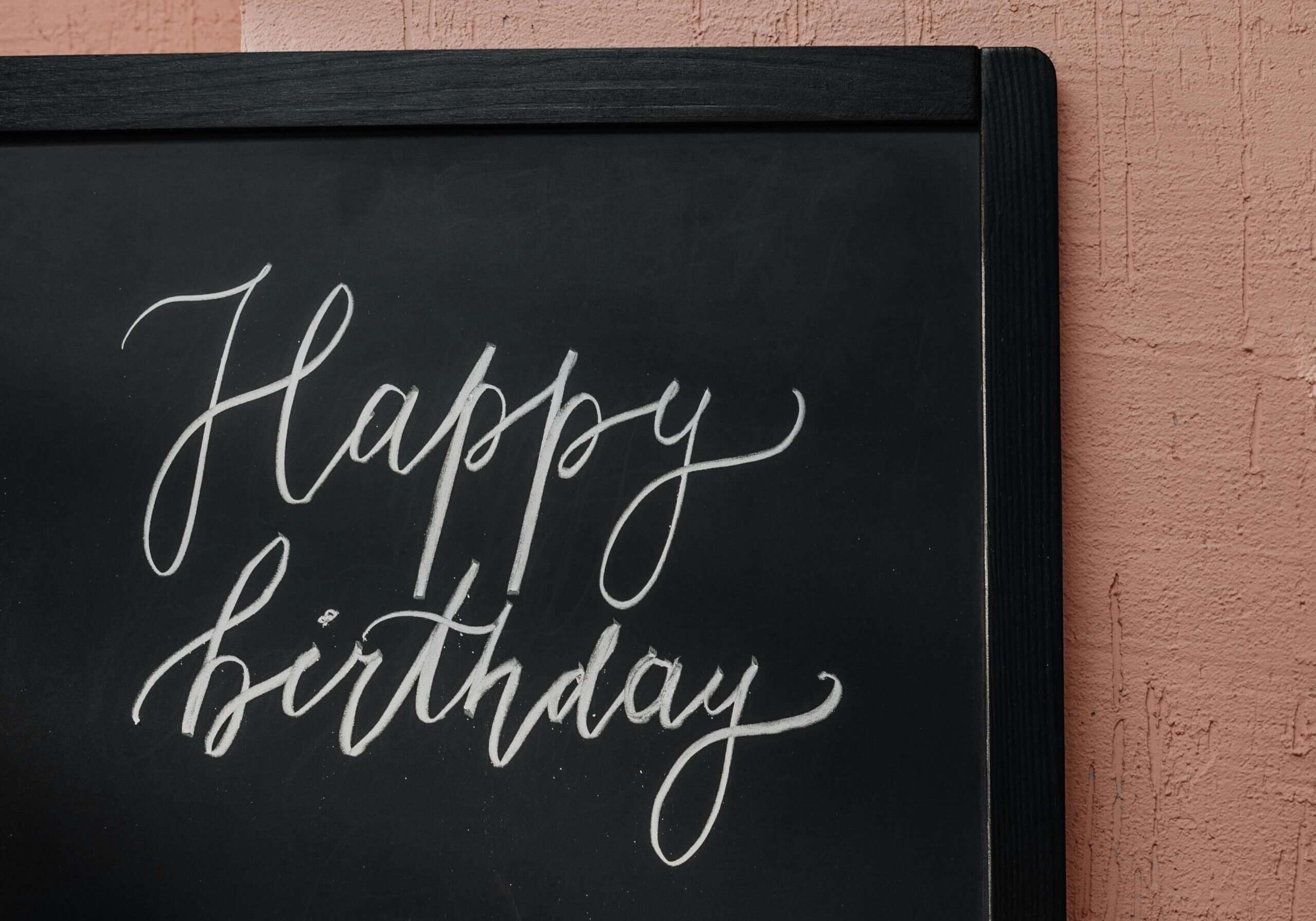 Image of "Happy Birthday" written in cursive on a black chalkboard.